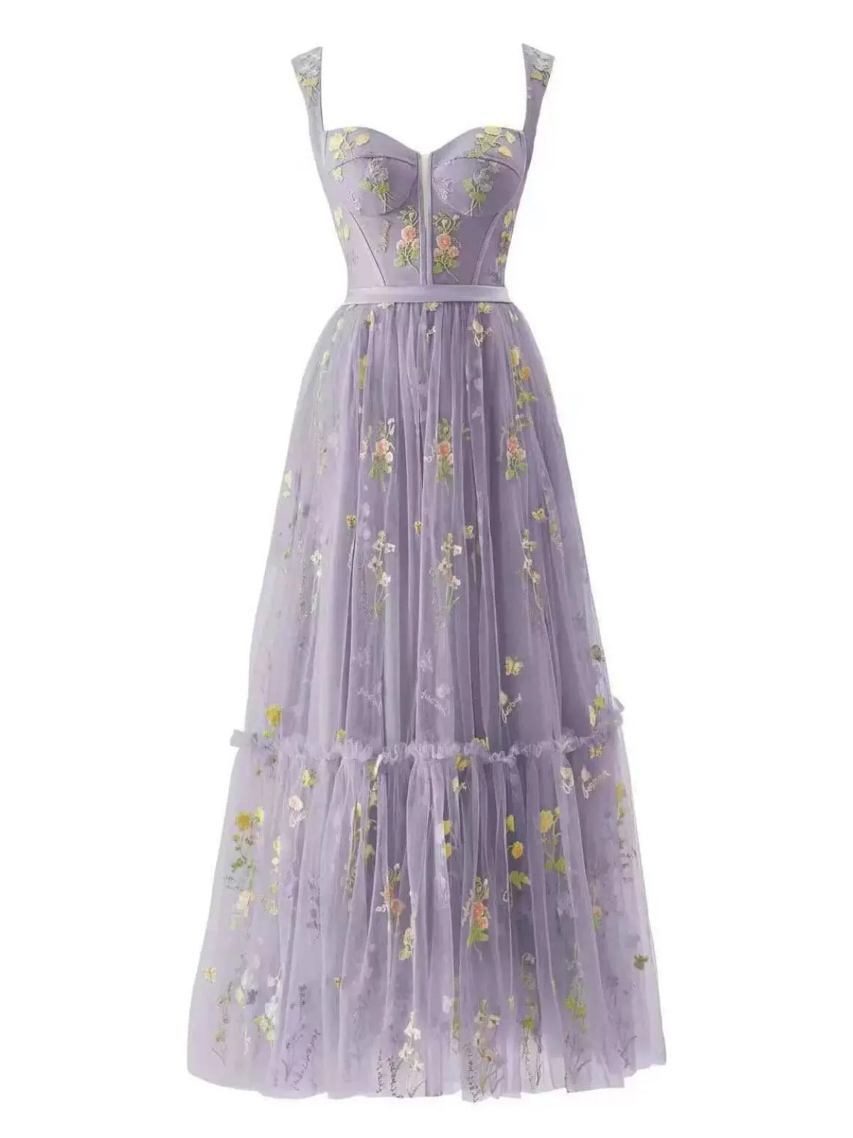 1930s Floral Mesh Boned Lace-Up Dress - Image 3