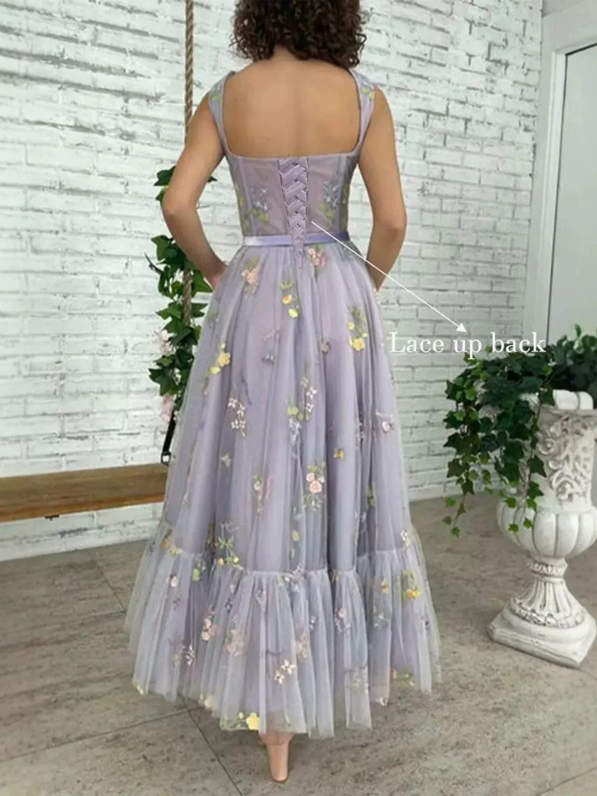 1930s Floral Mesh Boned Lace-Up Dress - Image 5