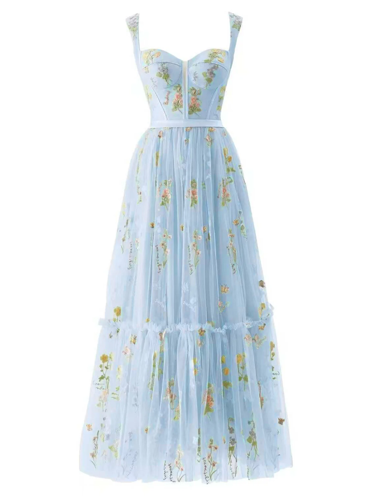 1930s Floral Mesh Boned Lace-Up Dress - Image 7