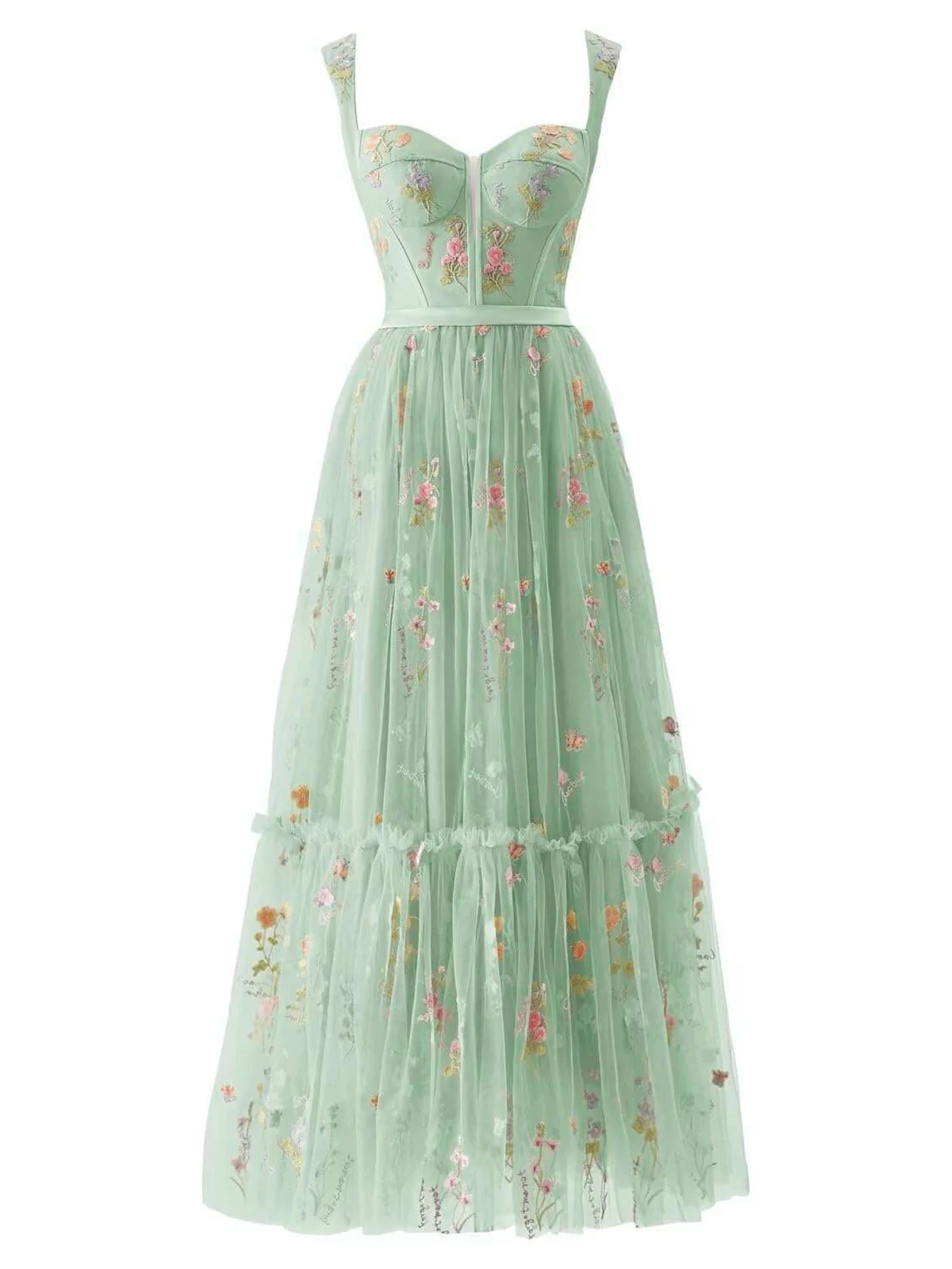 1930s Floral Mesh Boned Lace-Up Dress - Image 11