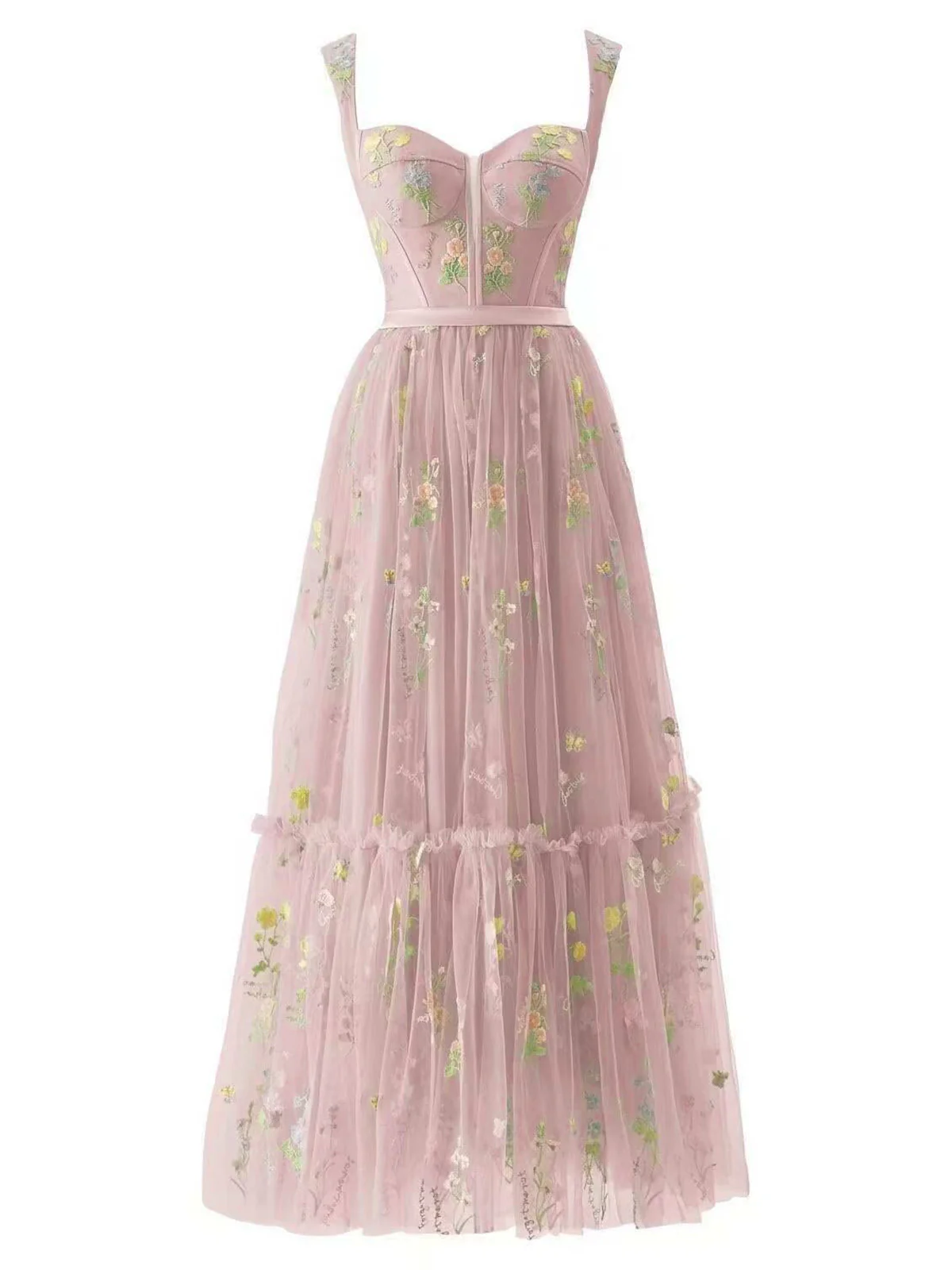 1930s Floral Mesh Boned Lace-Up Dress - Image 6