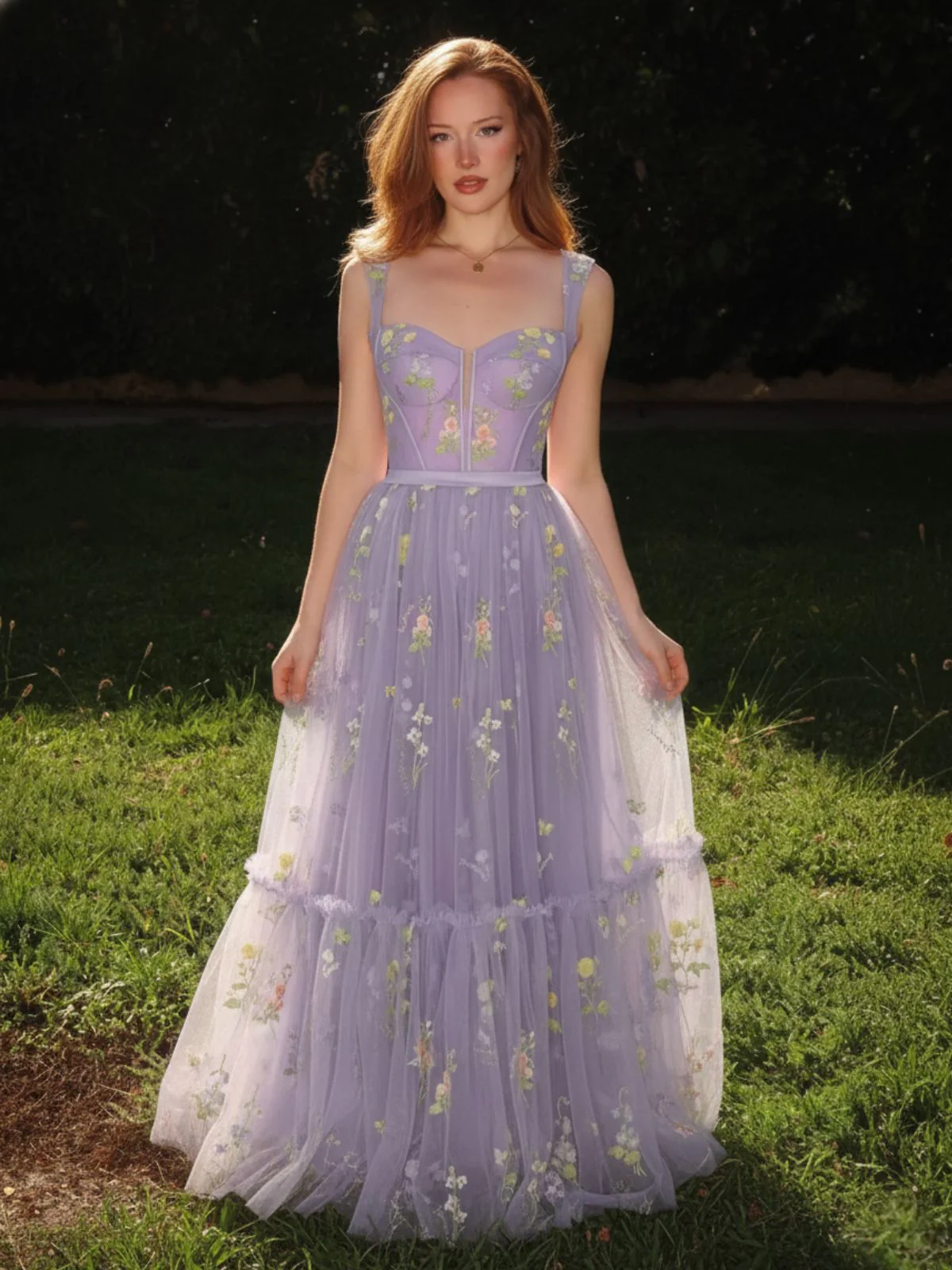 1930s Floral Mesh Boned Lace-Up Dress - Image 2