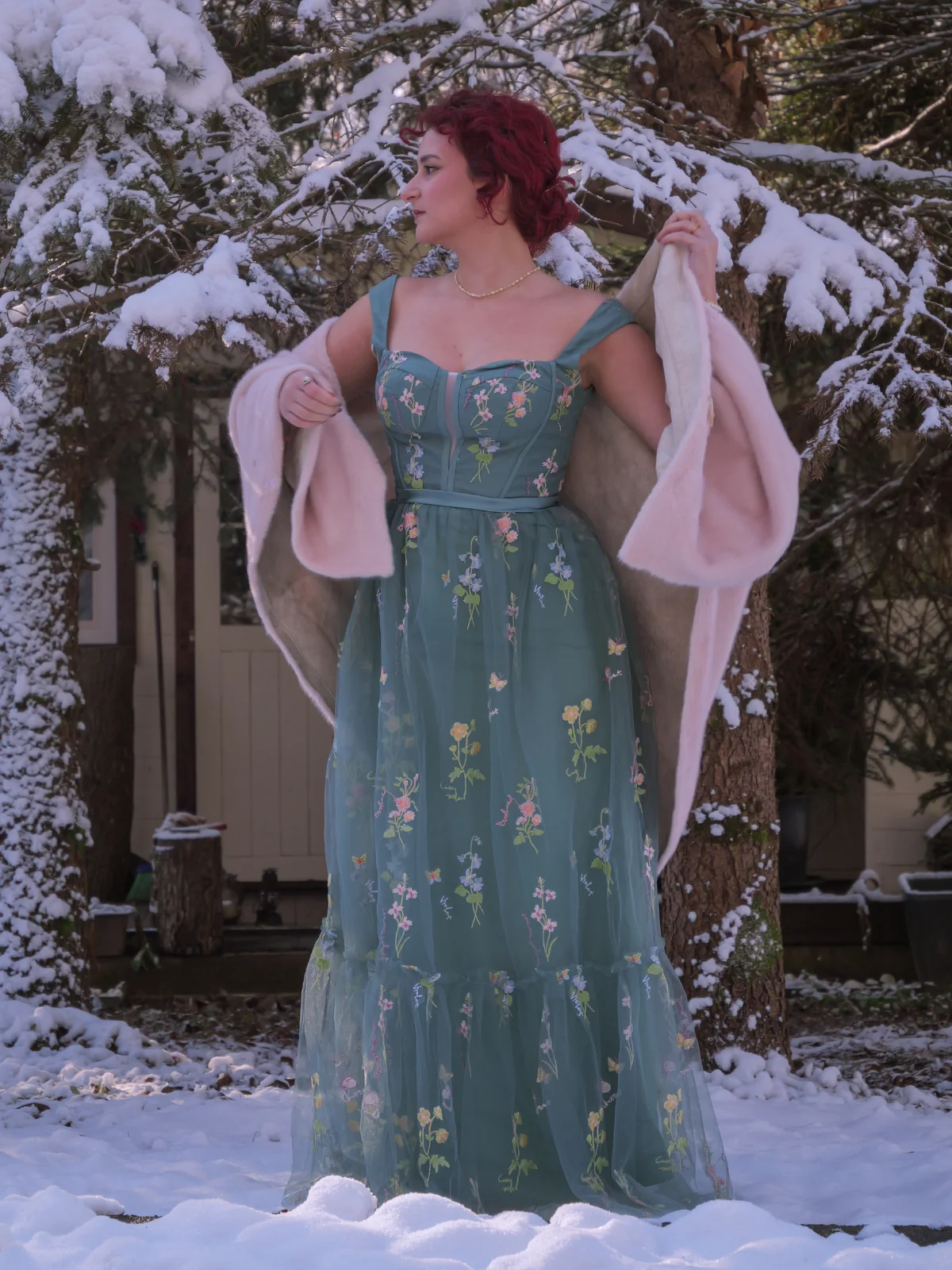 1930s Floral Mesh Boned Lace-Up Dress - Image 2