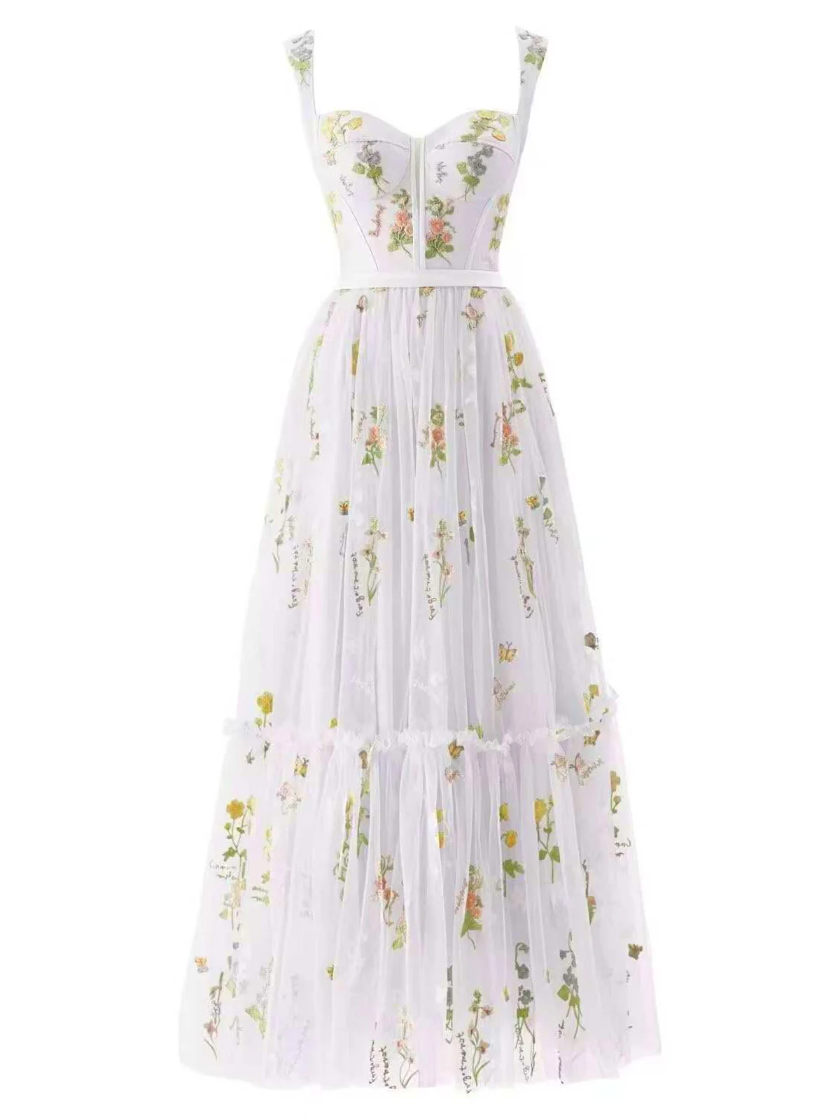 1930s Floral Mesh Boned Lace-Up Dress - Image 9