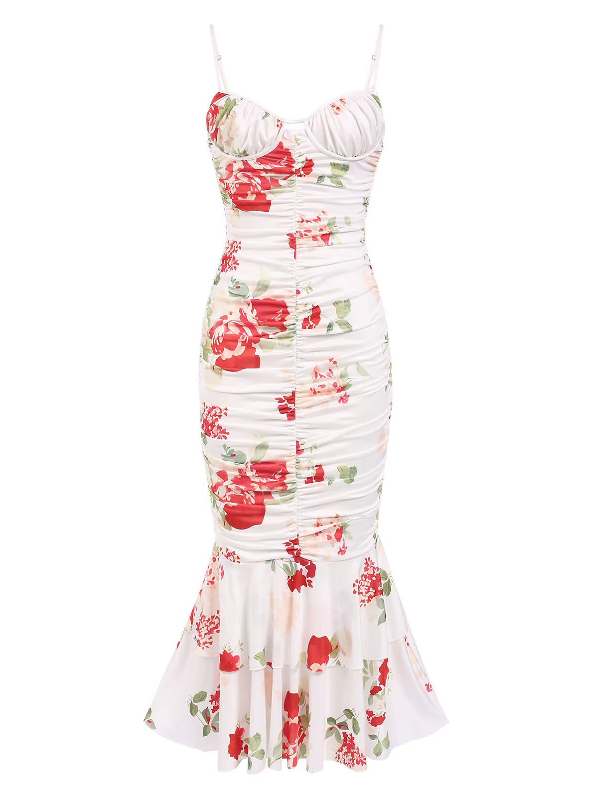 1930s Floral Pleated Ruffled Hem Dress - Image 2