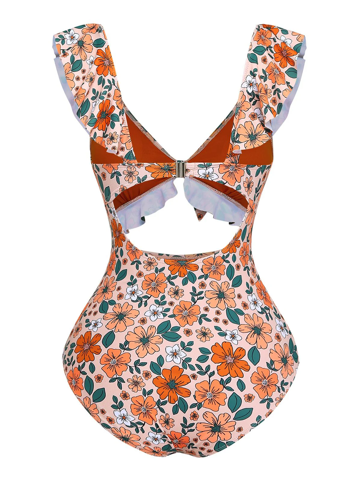 1930s Floral Ruffle Cutout Tie-Front One-Piece Swimsuit - Image 2