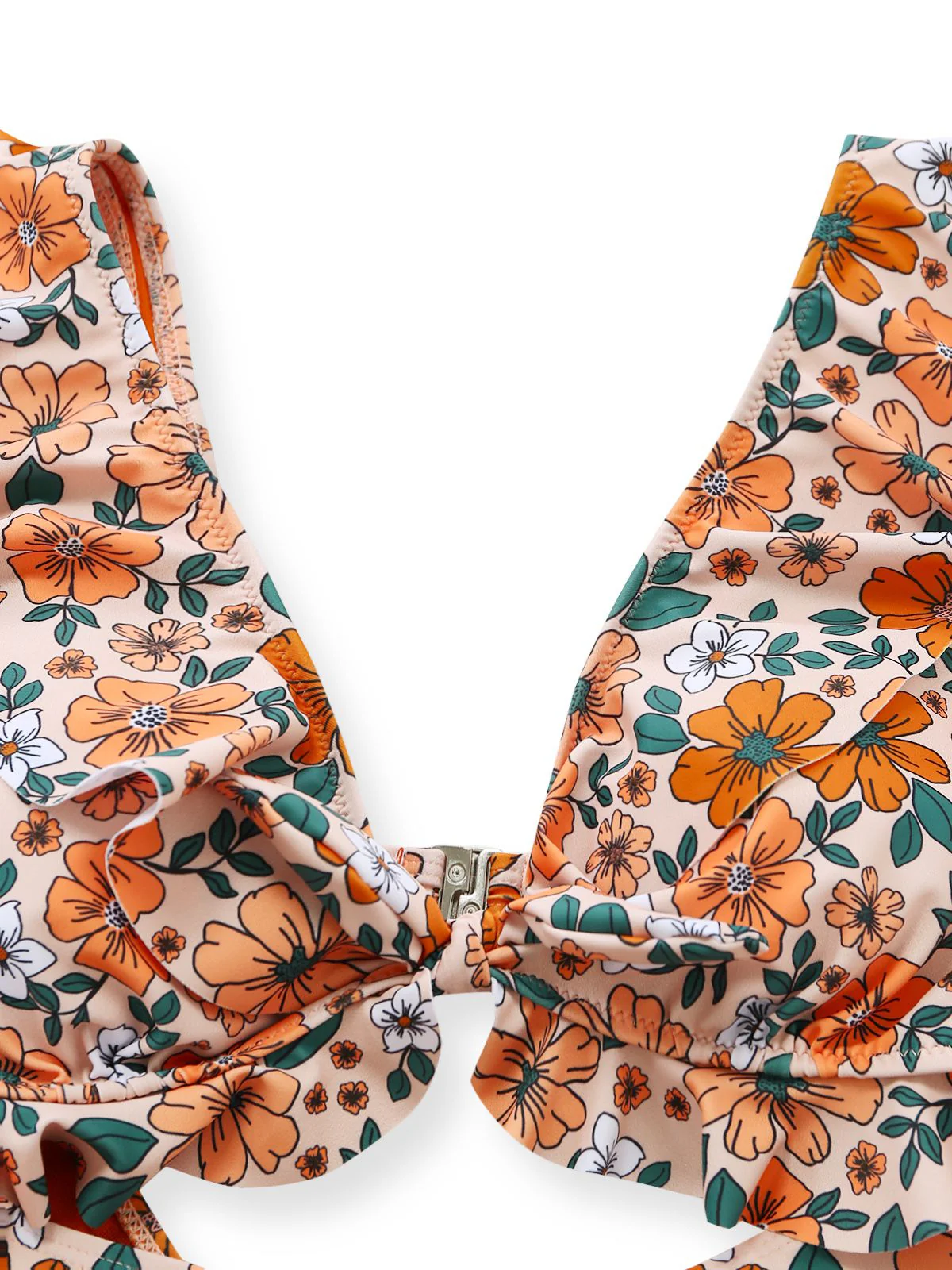 1930s Floral Ruffle Cutout Tie-Front One-Piece Swimsuit - Image 4