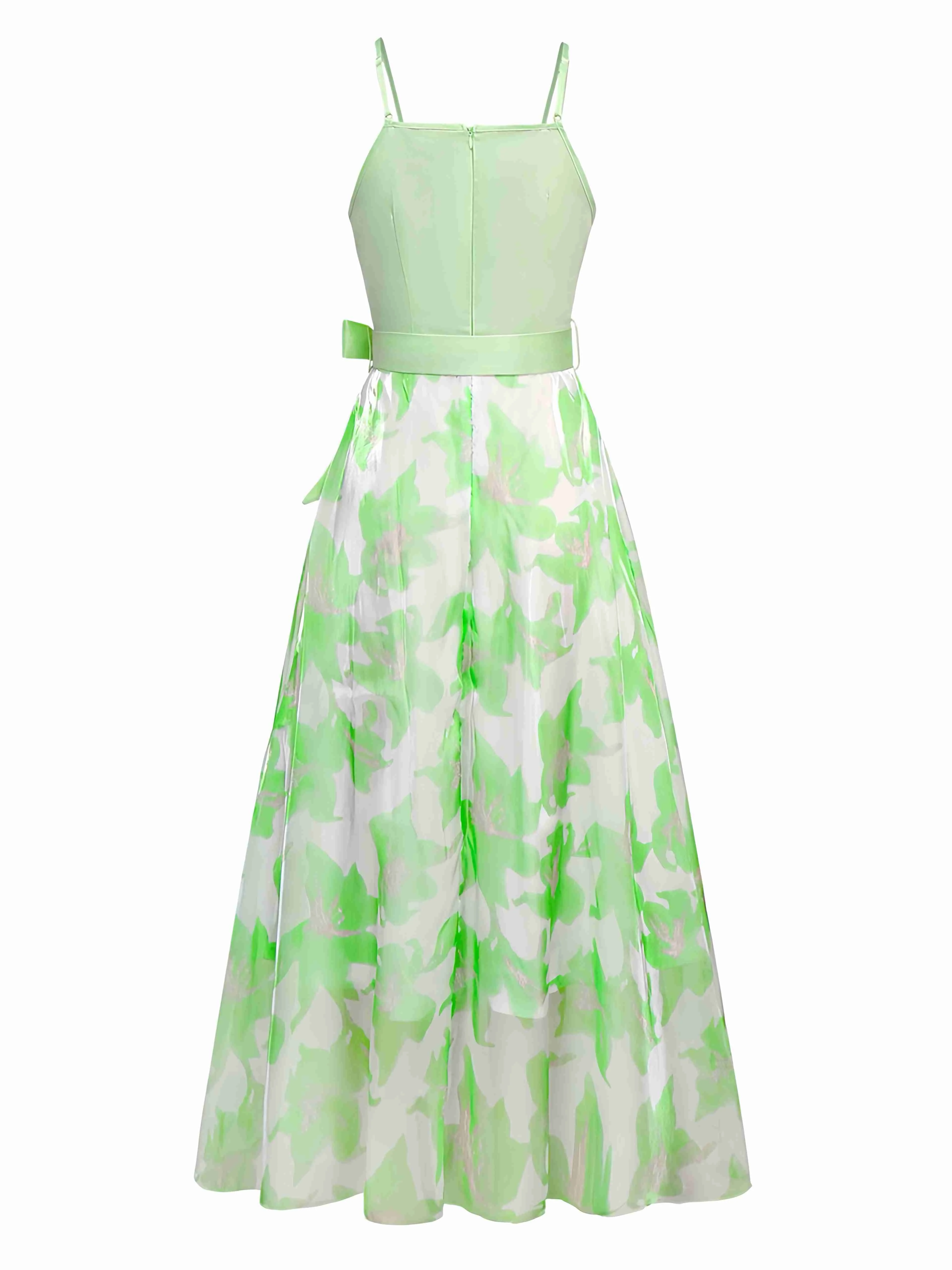 1930s Bow Organza Floral Spaghetti Straps Dress - Image 2