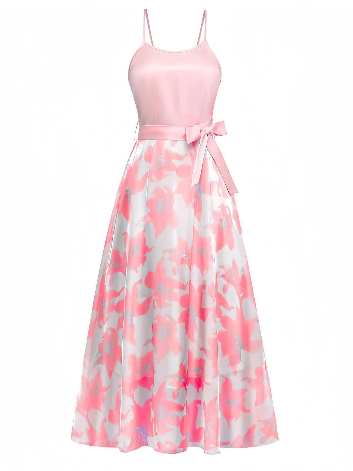 1930s Bow Organza Floral Spaghetti Straps Dress - Image 6