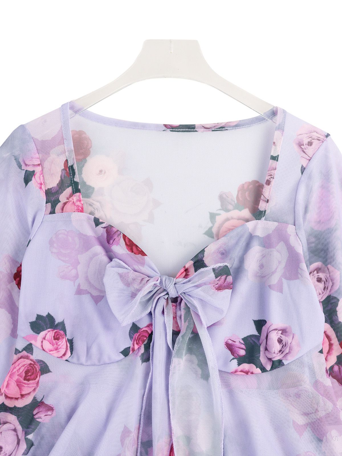 1930s Floral V-Neck Flare Chiffon Blouse - Image 4