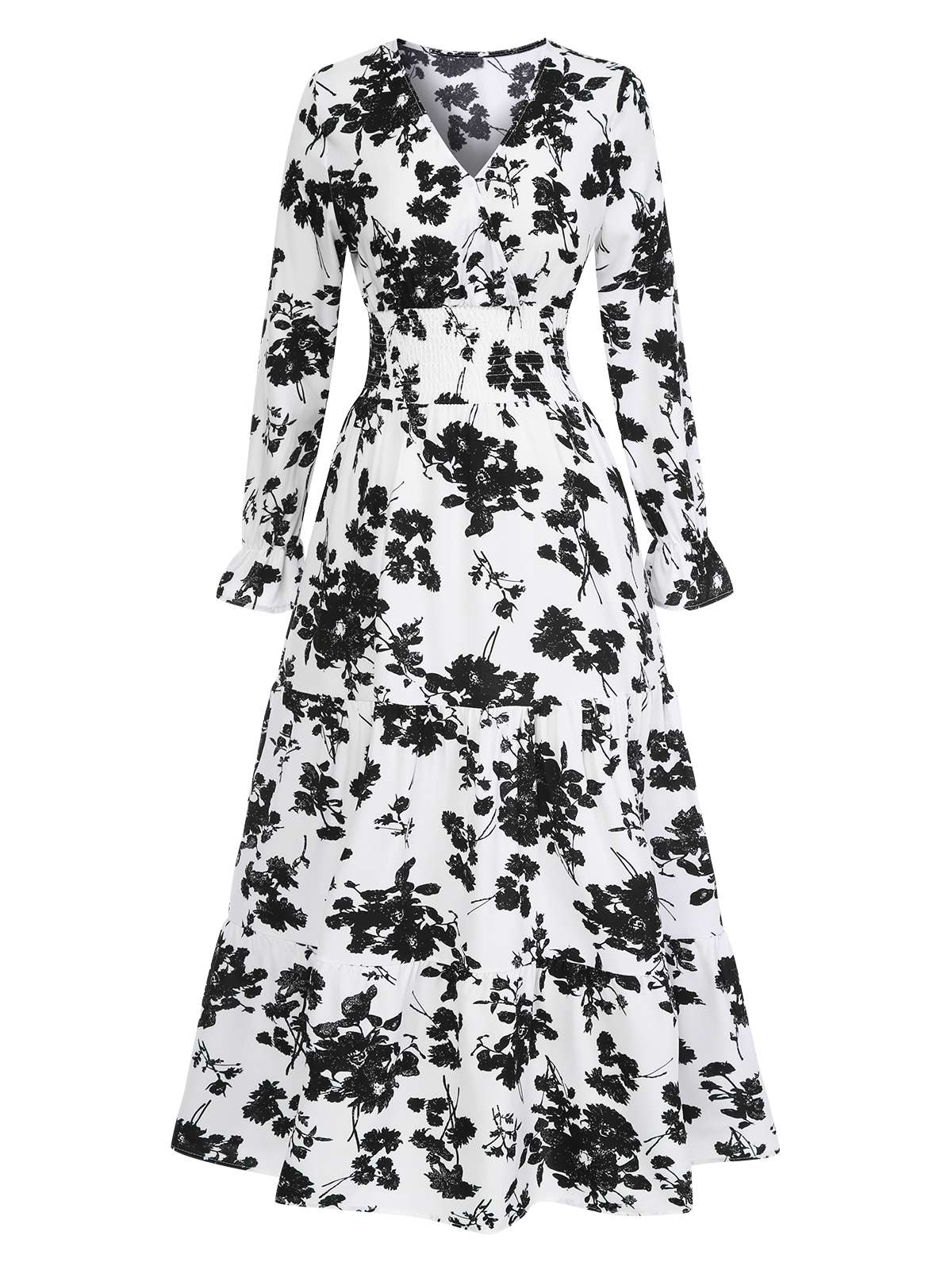 1930s Flower Silhouette V-Neck Maxi Dress - Image 5