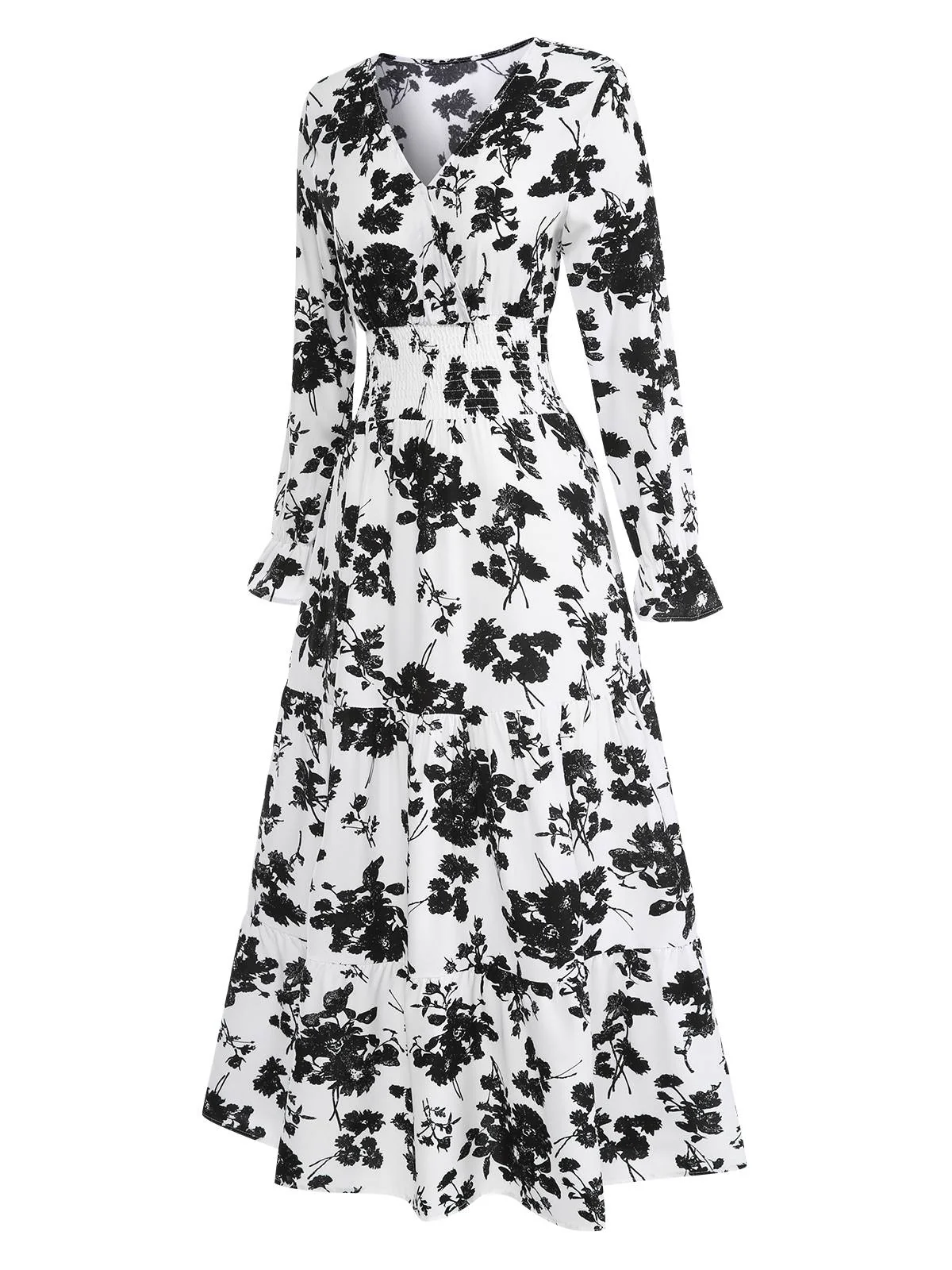 1930s Flower Silhouette V-Neck Maxi Dress - Image 7