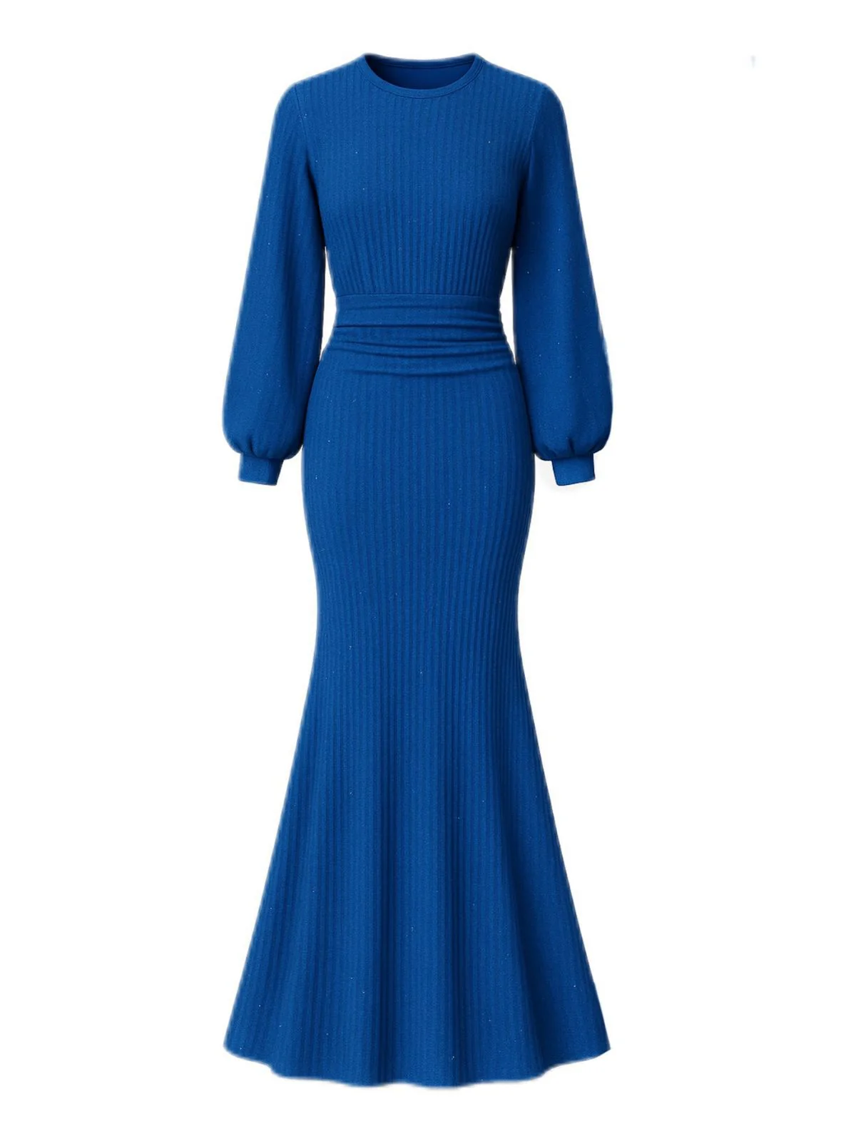 1930s Glitter Ruched Lantern Sleeve Knit Fishtail Dress - Image 2