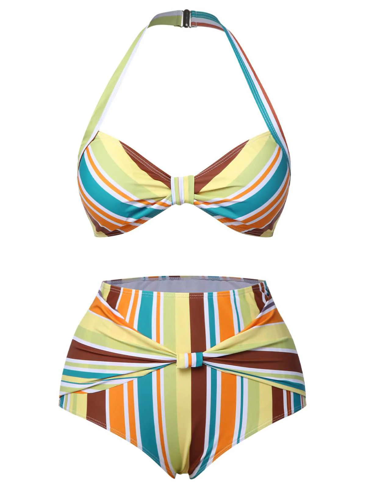 1930s Halter Contrast Stripes Swimsuit - Image 2