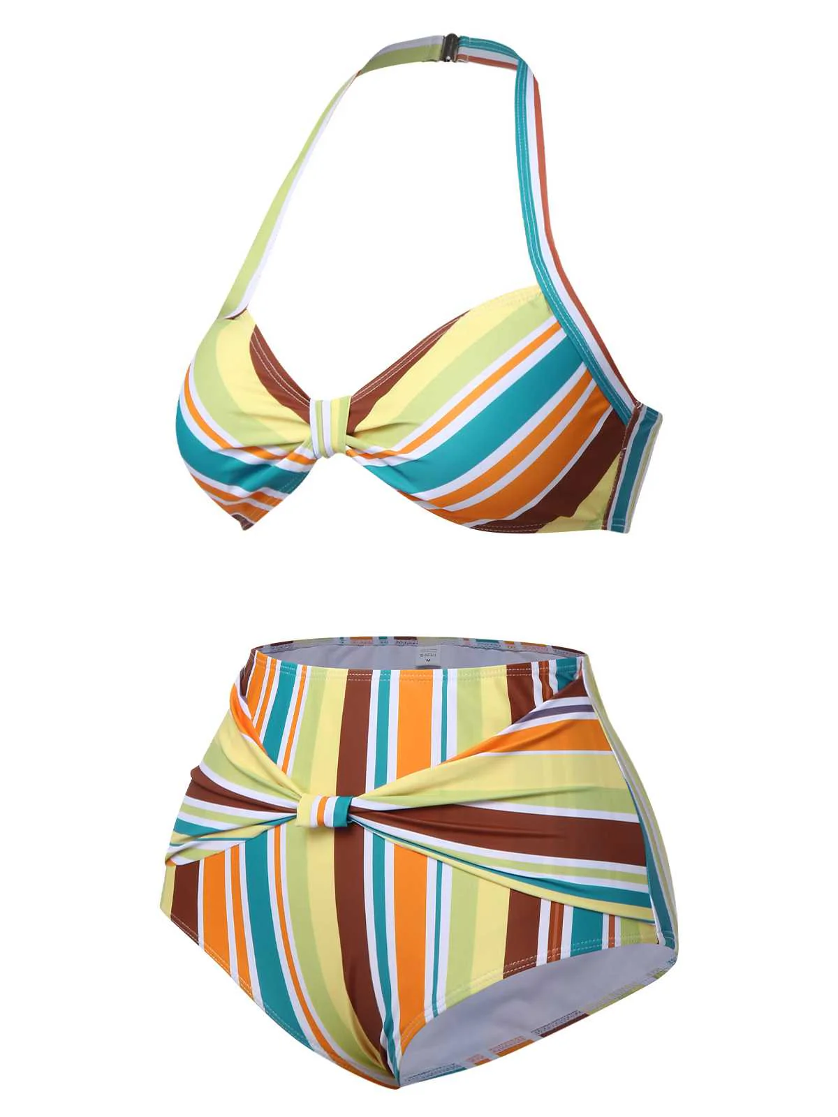 1930s Halter Contrast Stripes Swimsuit - Image 3