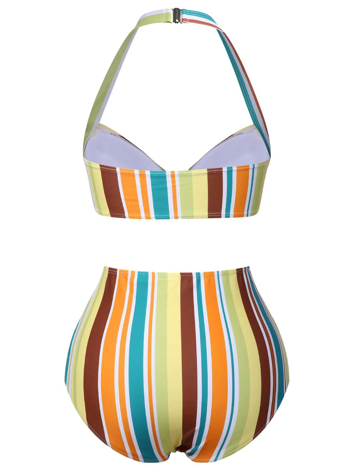 1930s Halter Contrast Stripes Swimsuit - Image 4