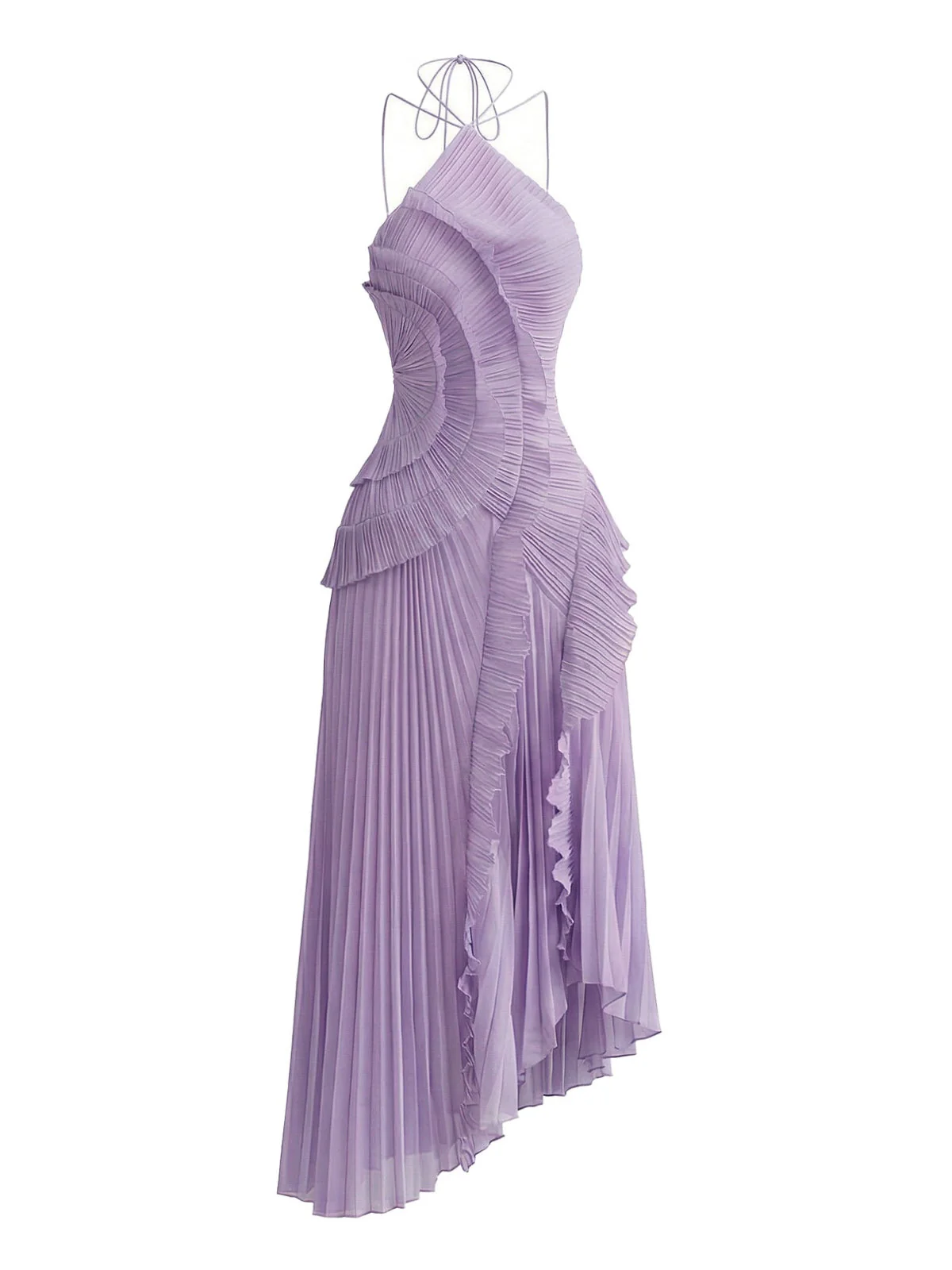 1930s Halter Ruffle Pleated Slit Maxi Dress - Image 2