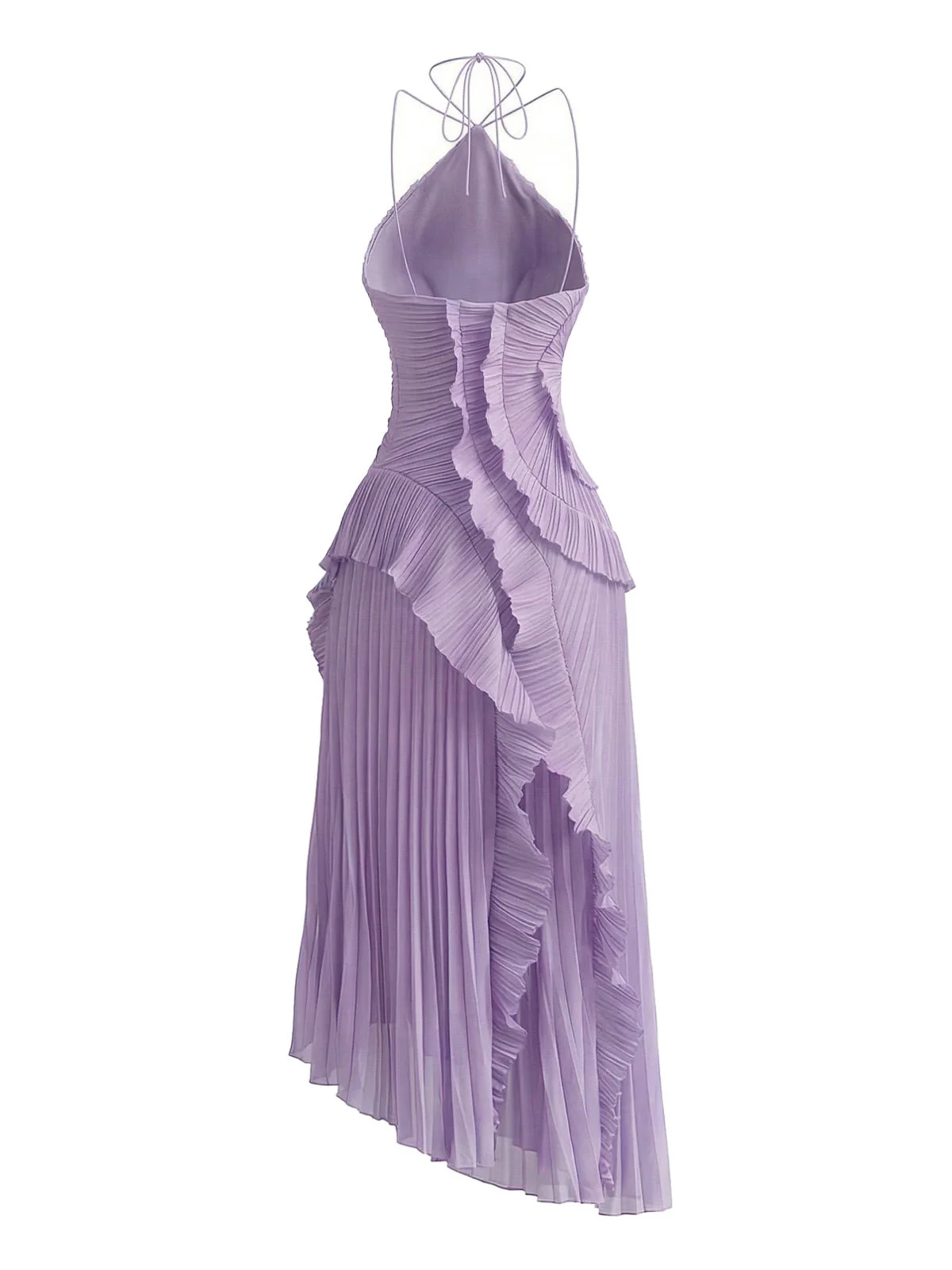 1930s Halter Ruffle Pleated Slit Maxi Dress - Image 3