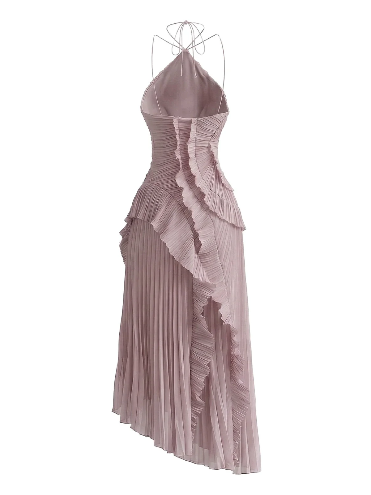1930s Halter Ruffle Pleated Slit Maxi Dress - Image 6
