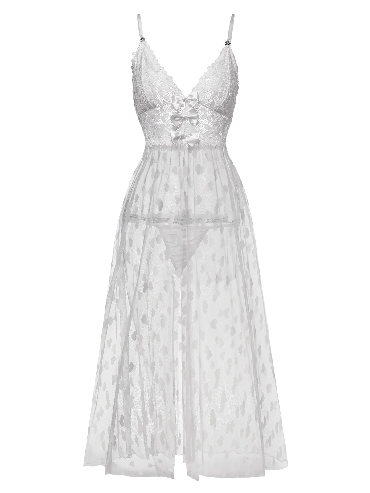 1930s Heart Dot Lace Spaghetti Straps Nightgown - Image 2