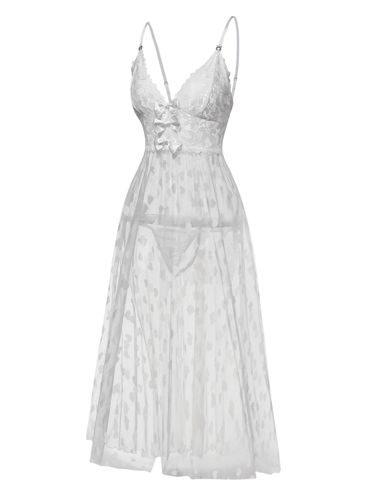 1930s Heart Dot Lace Spaghetti Straps Nightgown - Image 4