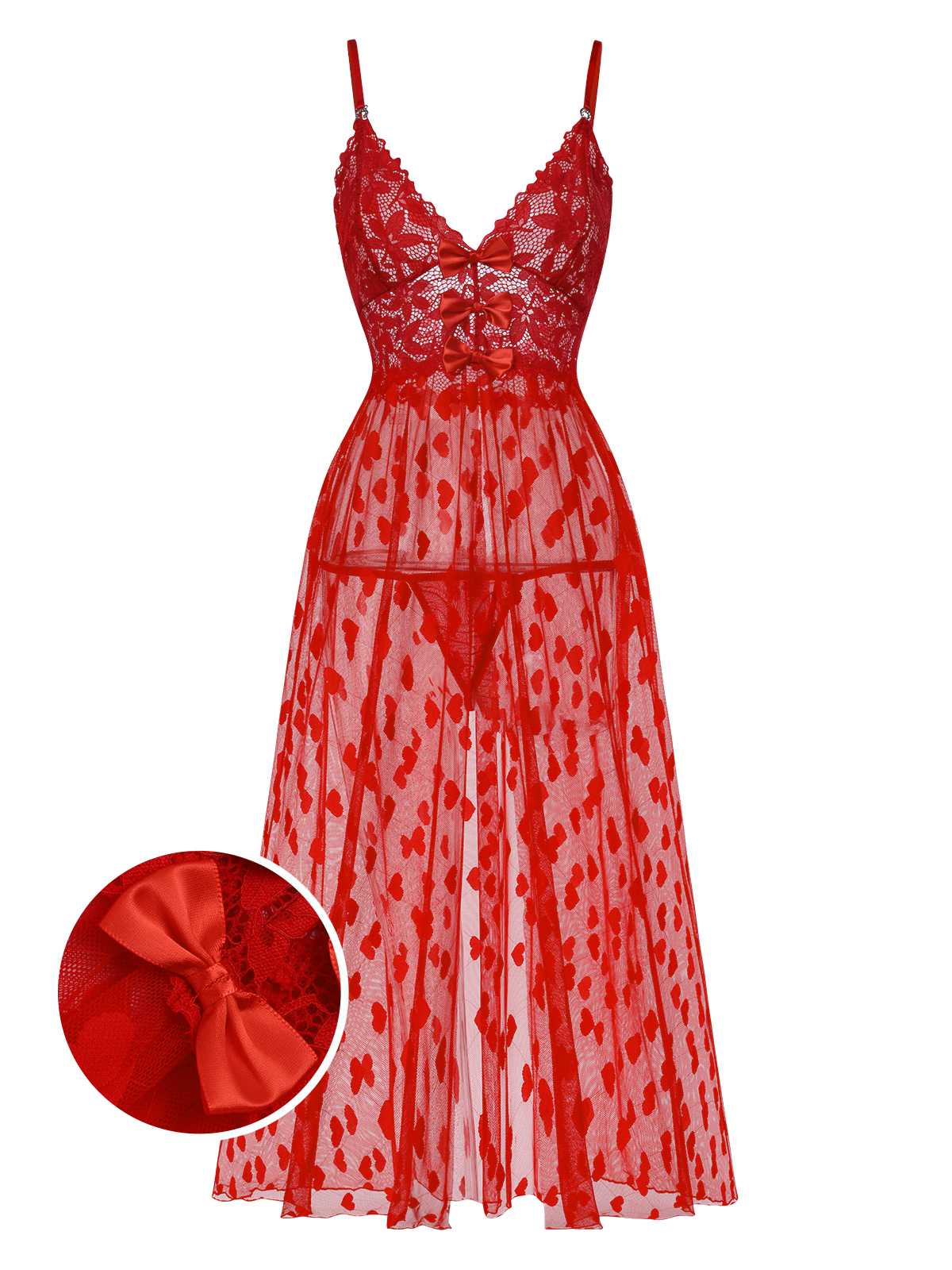 1930s Heart Dot Lace Spaghetti Straps Nightgown - Image 8