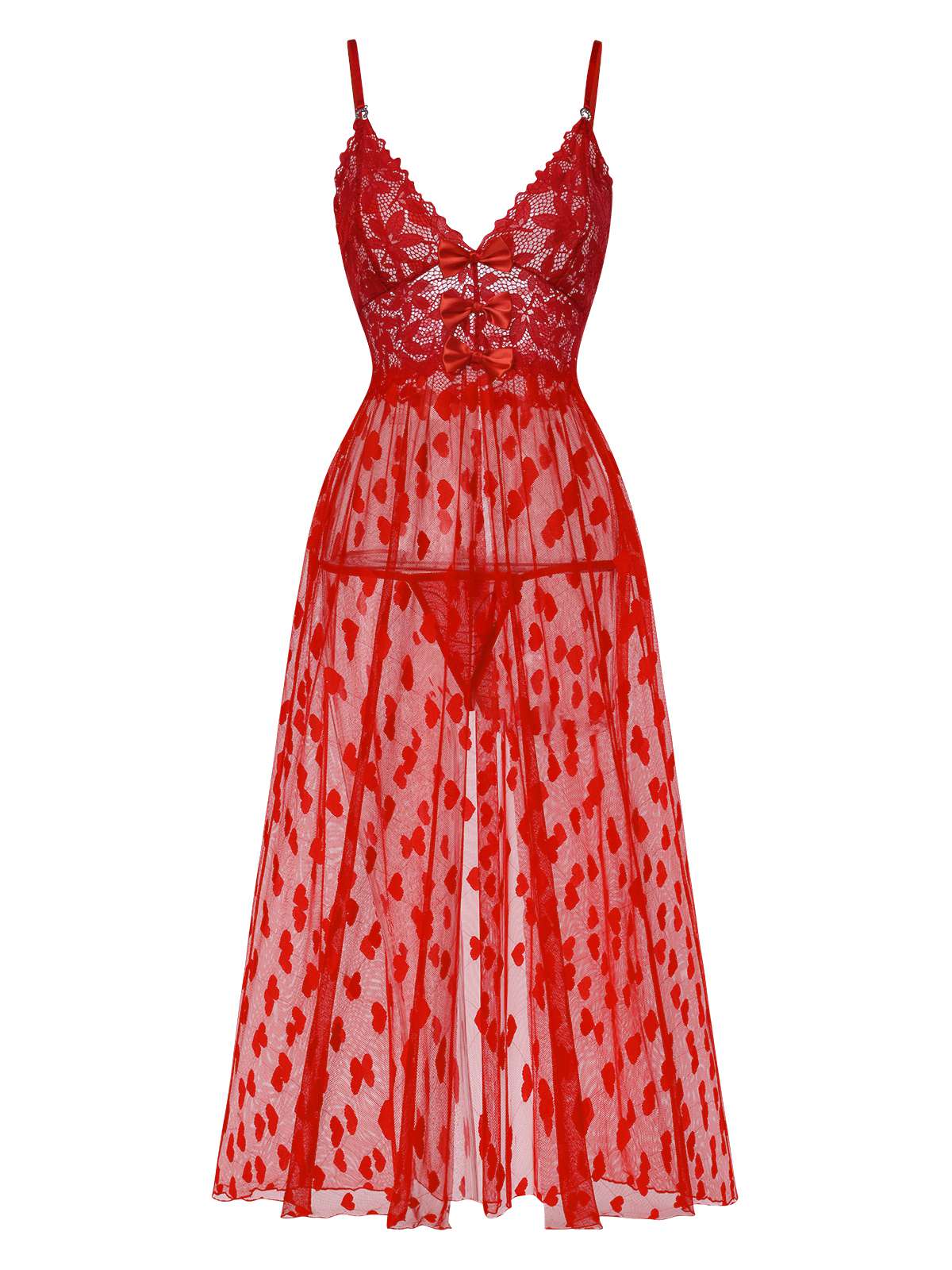 1930s Heart Dot Lace Spaghetti Straps Nightgown - Image 9