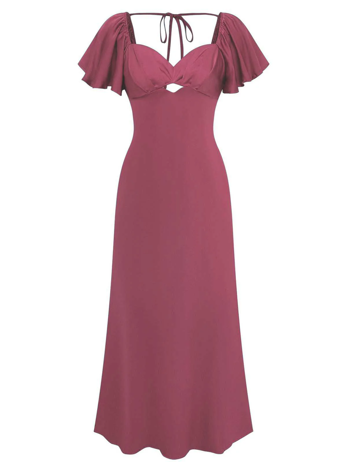 1930s Heart Neck Ruffled Sleeve Satin Dress - Image 10