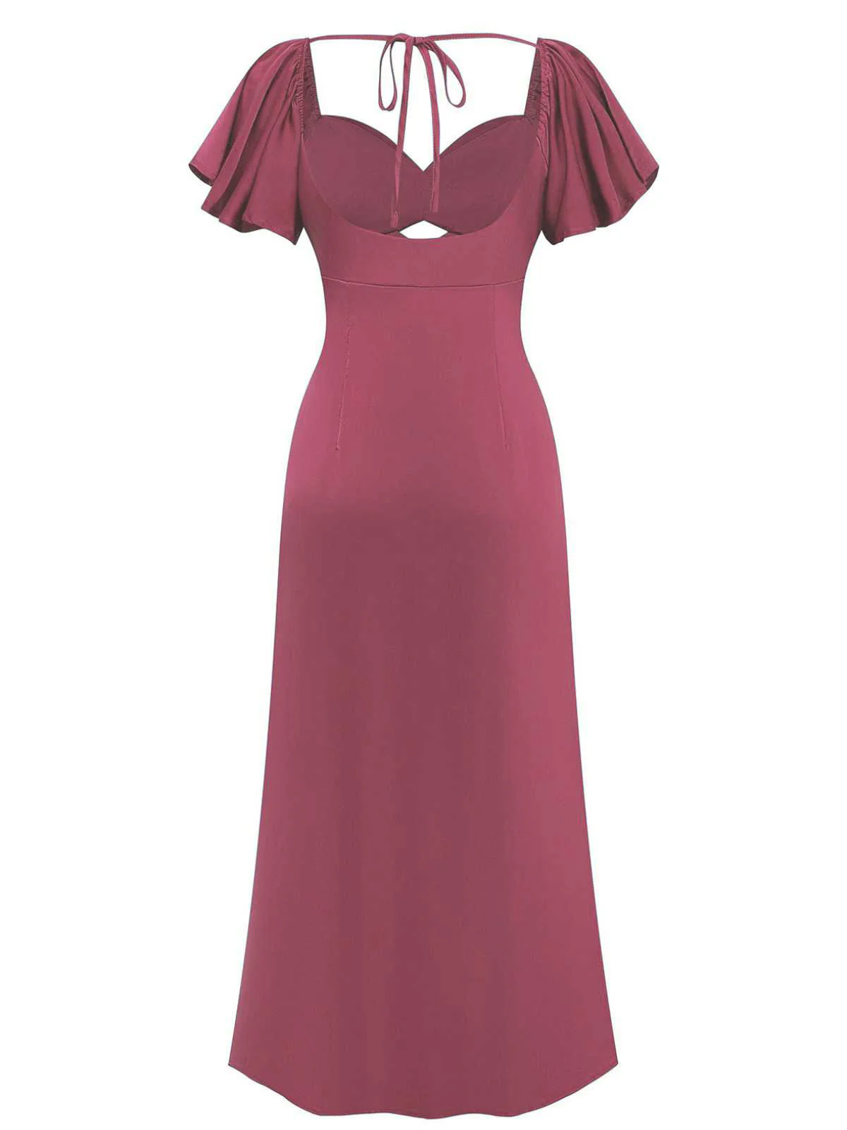 1930s Heart Neck Ruffled Sleeve Satin Dress - Image 11