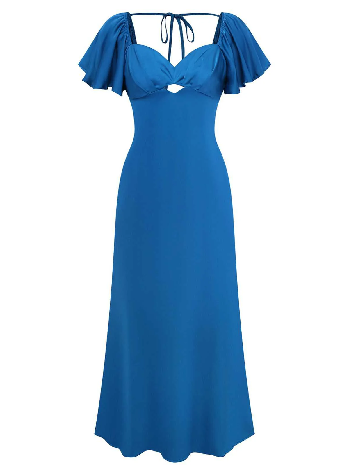 1930s Heart Neck Ruffled Sleeve Satin Dress - Image 2
