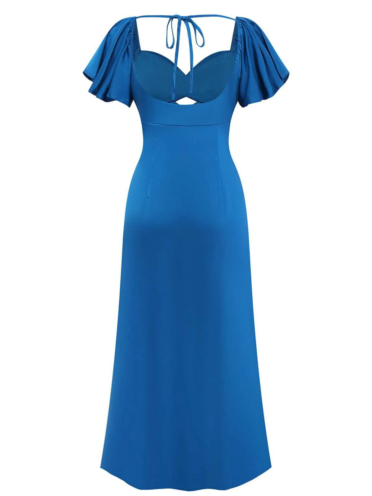 1930s Heart Neck Ruffled Sleeve Satin Dress - Image 3