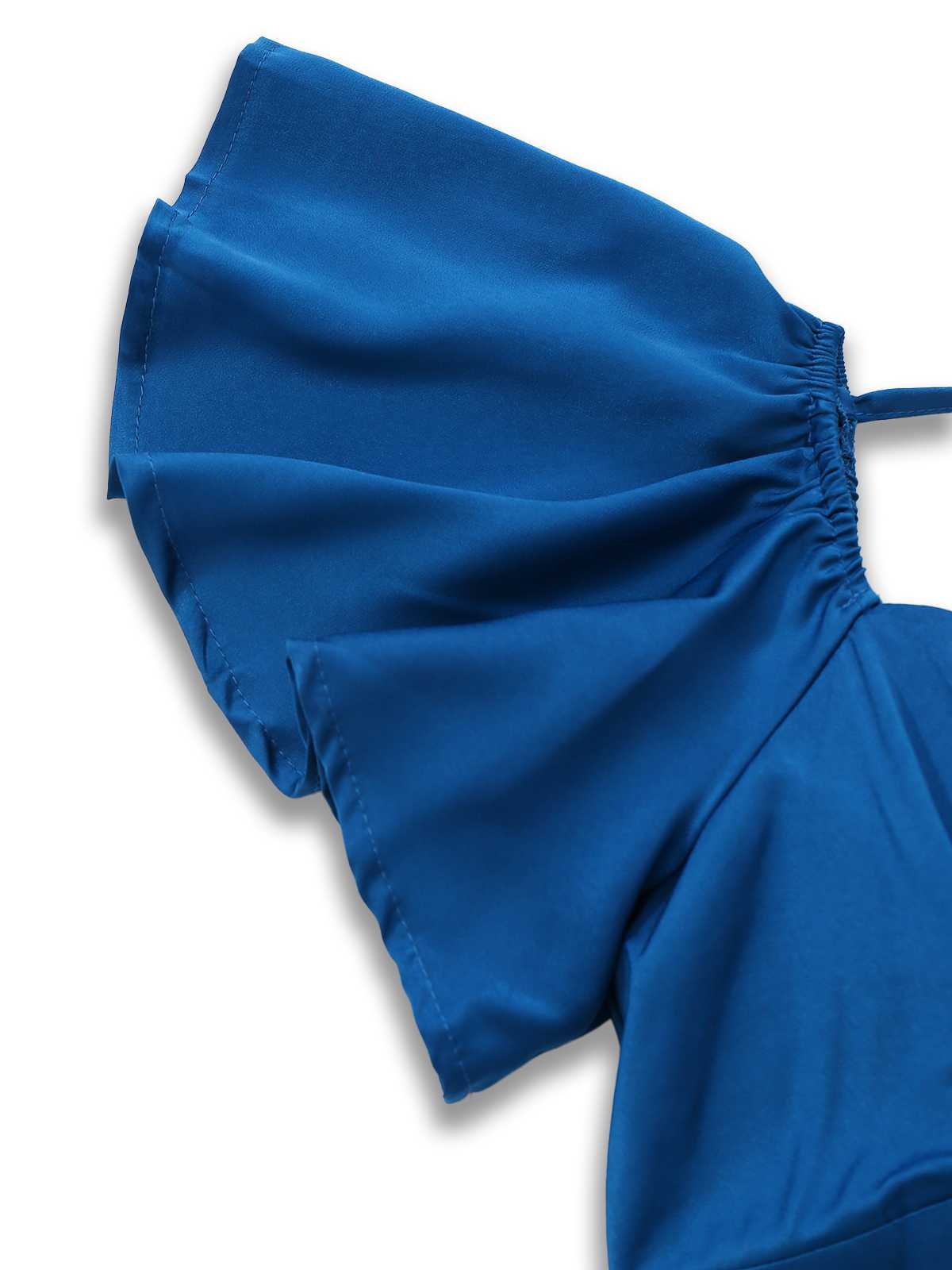 1930s Heart Neck Ruffled Sleeve Satin Dress - Image 5