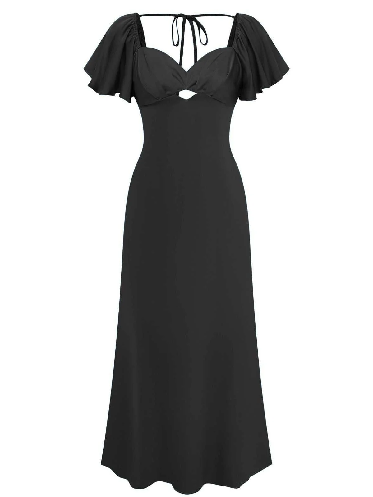 1930s Heart Neck Ruffled Sleeve Satin Dress - Image 8
