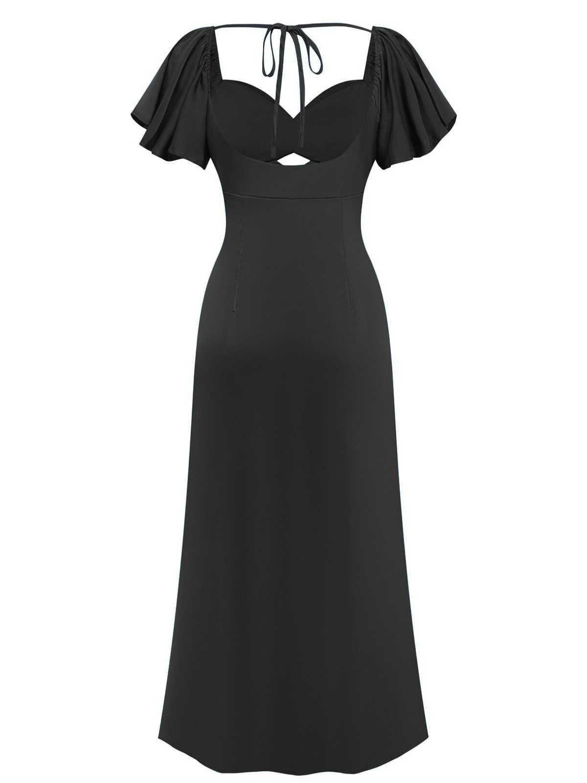 1930s Heart Neck Ruffled Sleeve Satin Dress - Image 9