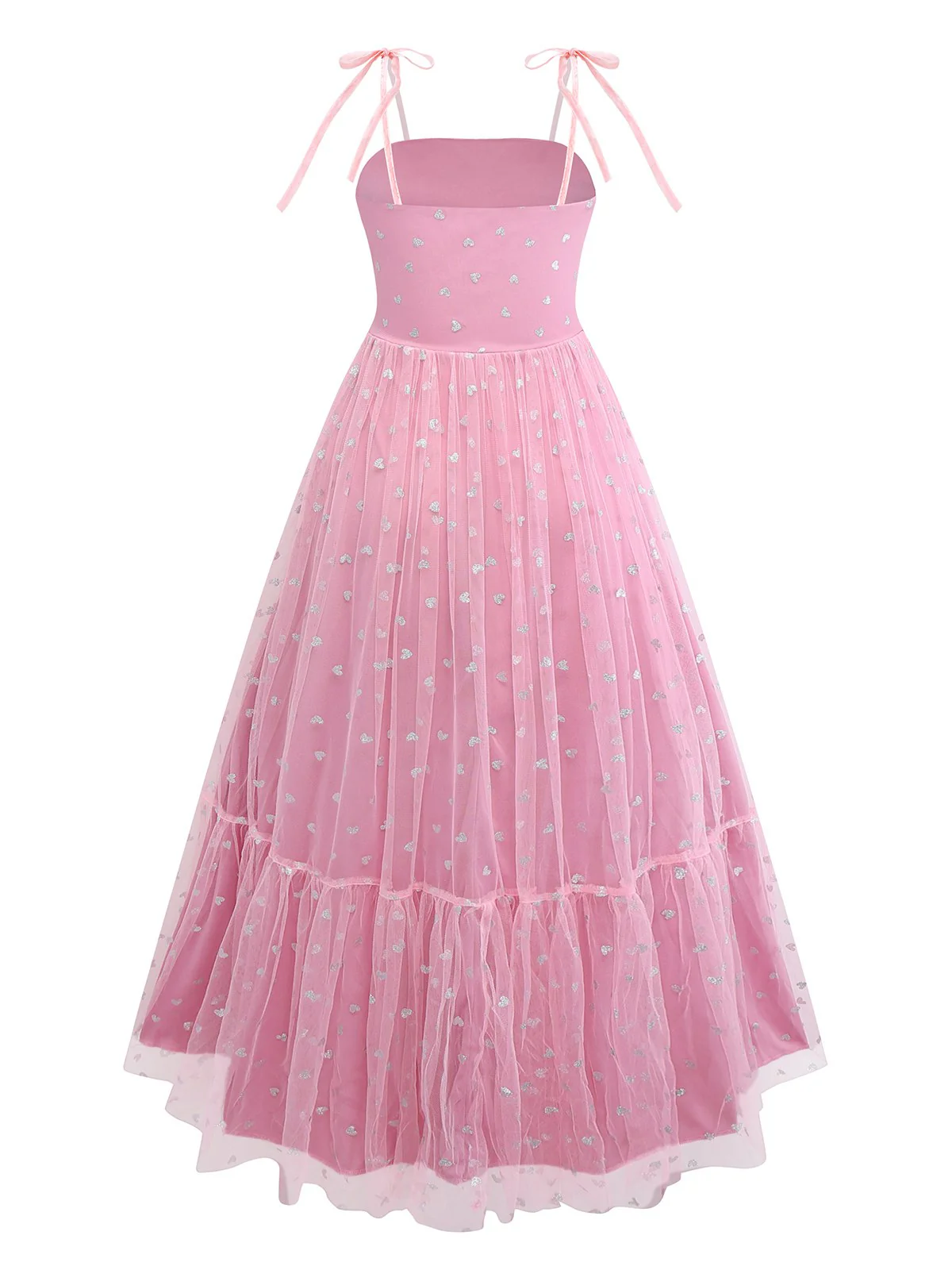 1930s Heart Silver Foil Tulle Spaghetti Strap Prom Dress - Image 2