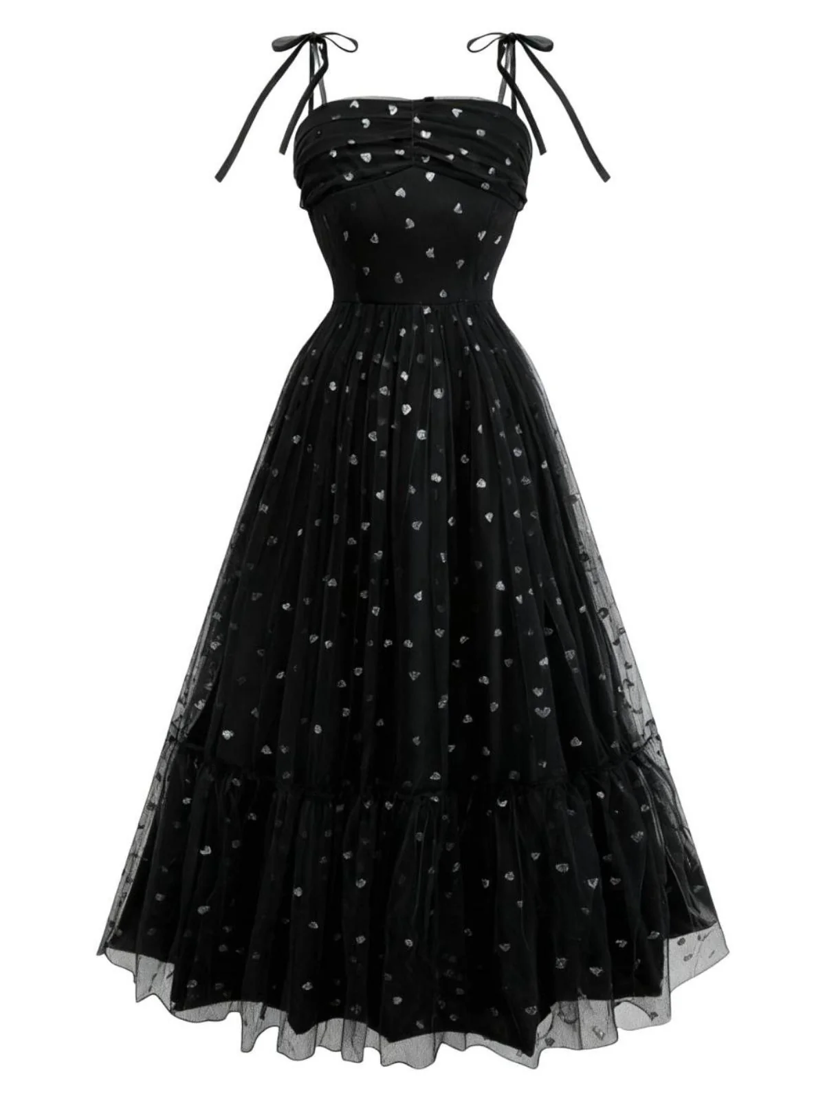 1930s Heart Silver Foil Tulle Spaghetti Strap Prom Dress - Image 5