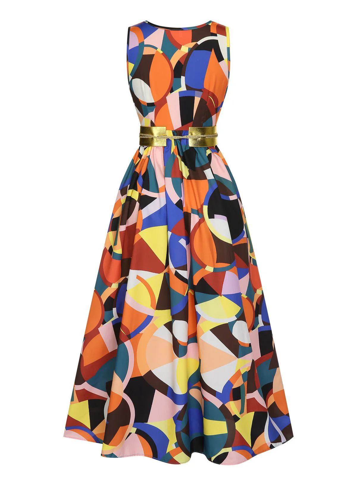 1930s High Slit V-Neck Belted Dress - Image 3