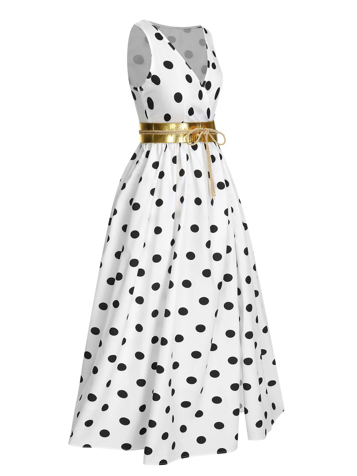 1930s High Slit V-Neck Belted Dress - Image 8