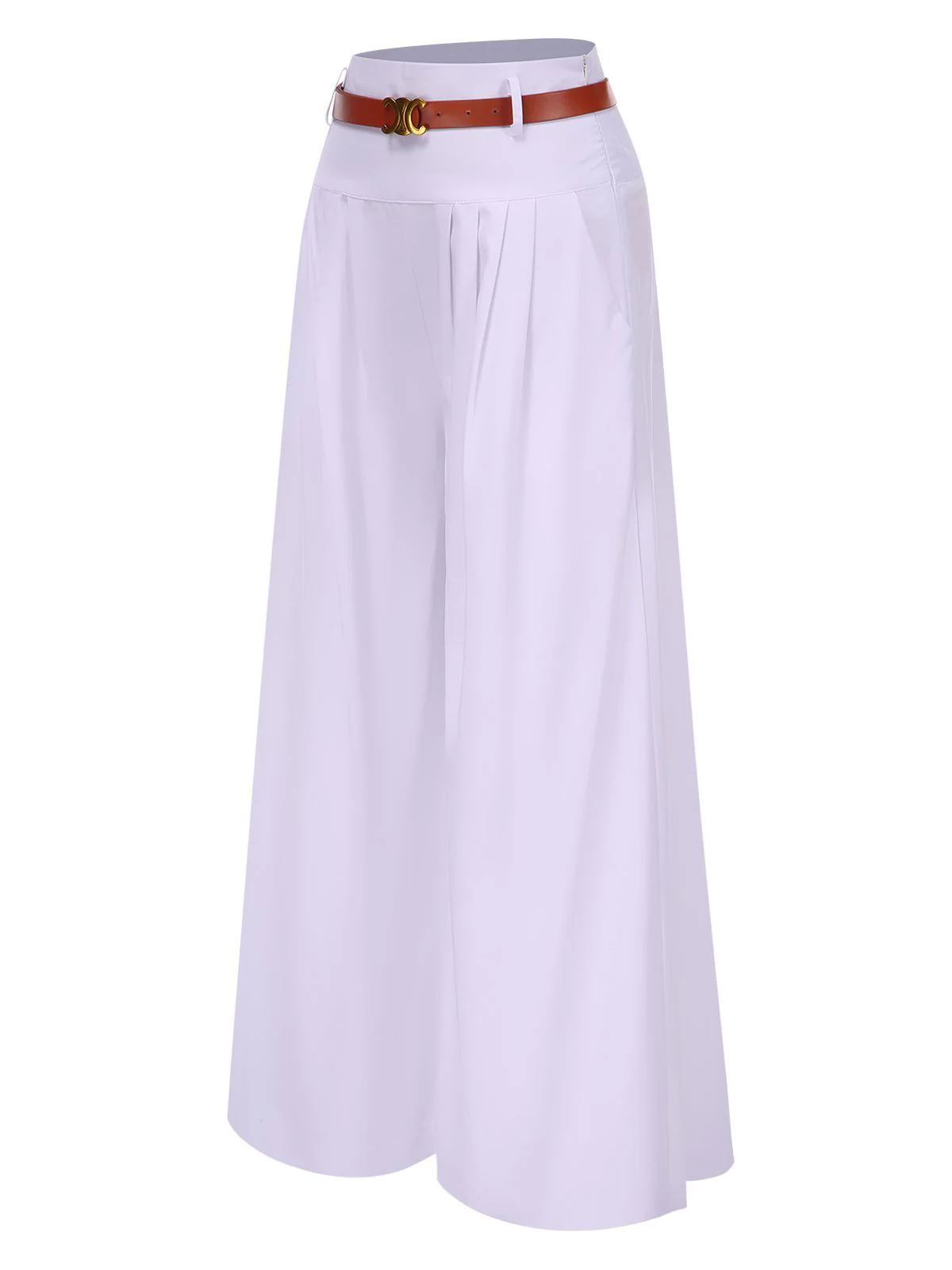1930s High Waist Belted Wide-Leg Solid Pants - Image 2