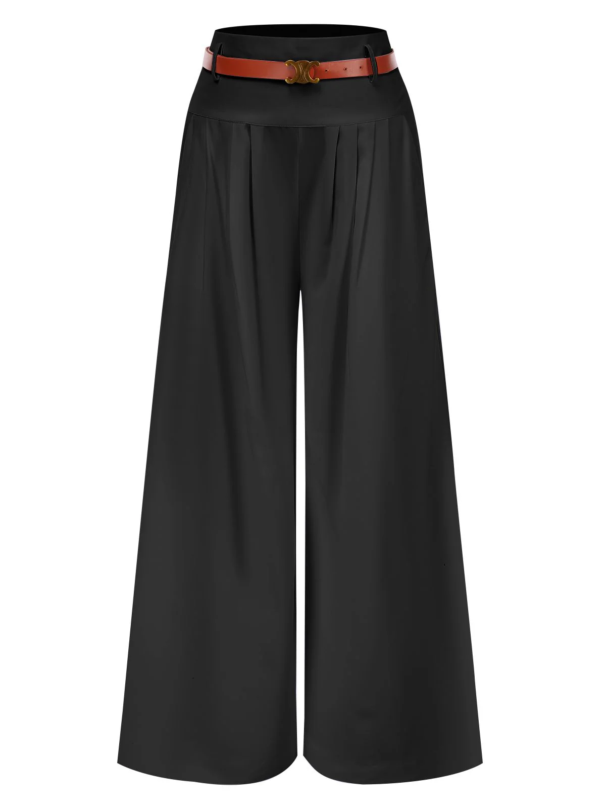 1930s High Waist Belted Wide-Leg Solid Pants - Image 4