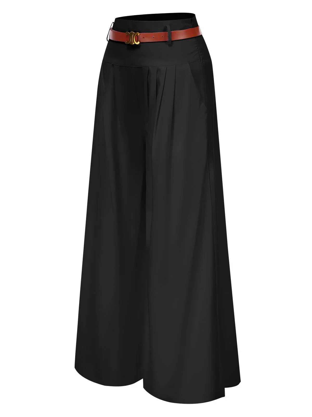 1930s High Waist Belted Wide-Leg Solid Pants - Image 5
