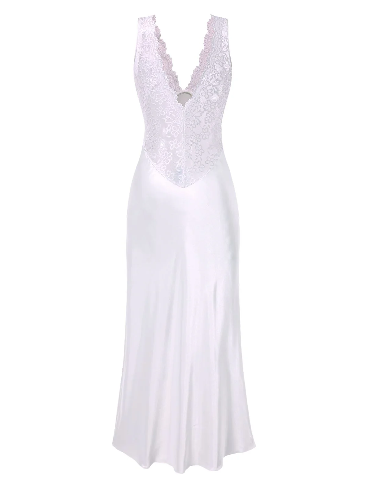 1930s Lace Hollow Satin Patchwork V-Neck Nightgown - Image 10
