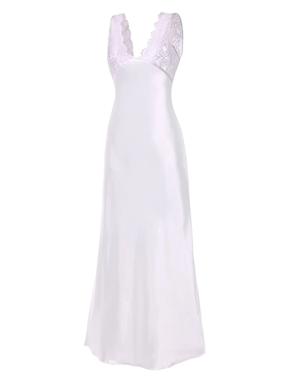 1930s Lace Hollow Satin Patchwork V-Neck Nightgown - Image 11