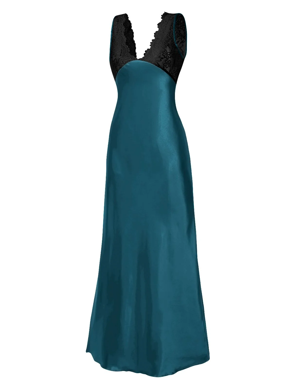 1930s Lace Hollow Satin Patchwork V-Neck Nightgown - Image 3