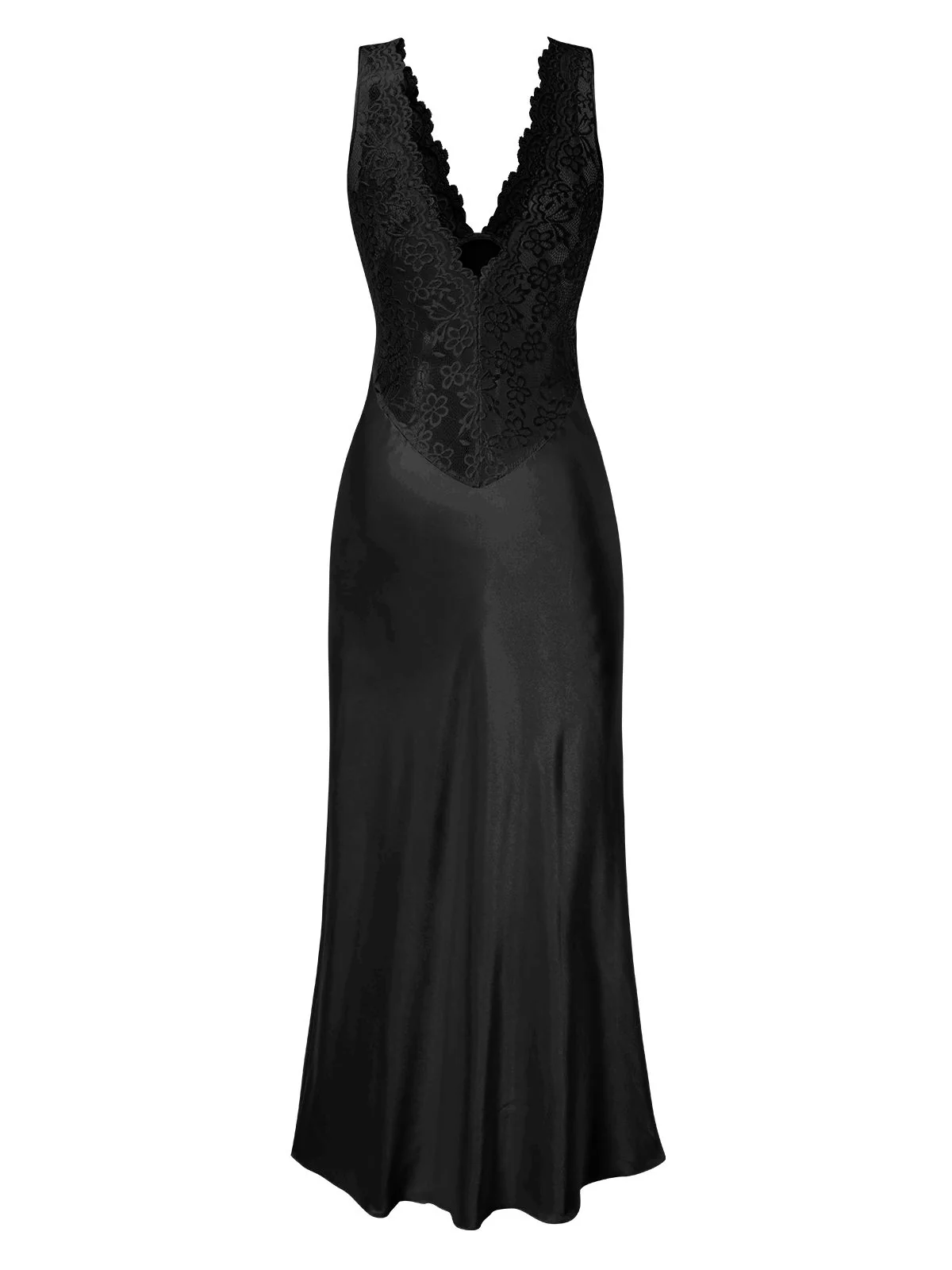 1930s Lace Hollow Satin Patchwork V-Neck Nightgown - Image 6