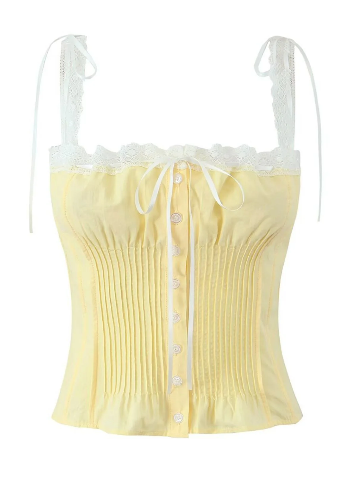 1930s Lace Patchwork Square Neck Pleated Camisole - Image 6