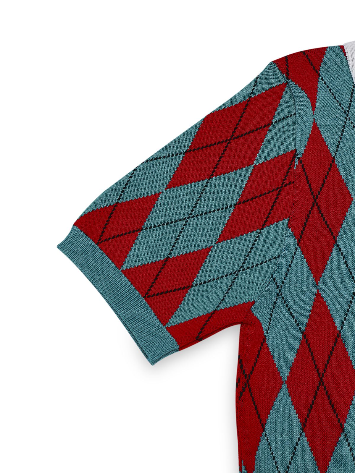 1930s Lapel Collar Color Block Diamond Grid Sweater - Image 5