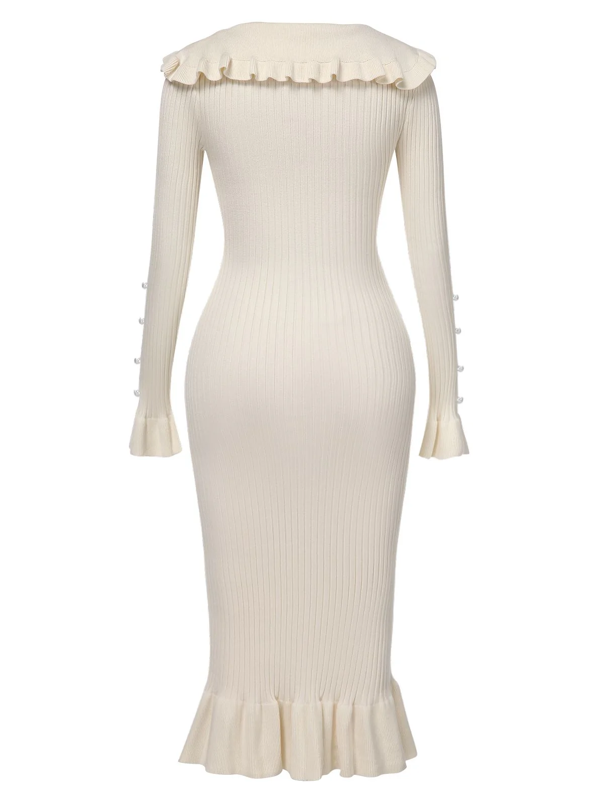1930s Lapel Knitted Colorblock Fishtail Dress - Image 10
