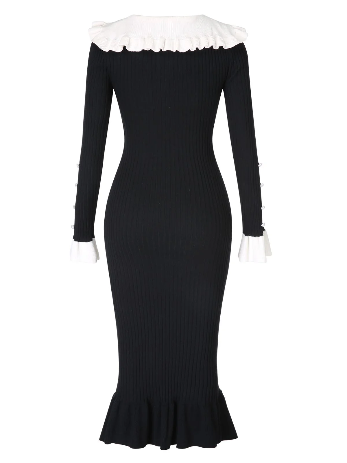 1930s Lapel Knitted Colorblock Fishtail Dress - Image 5
