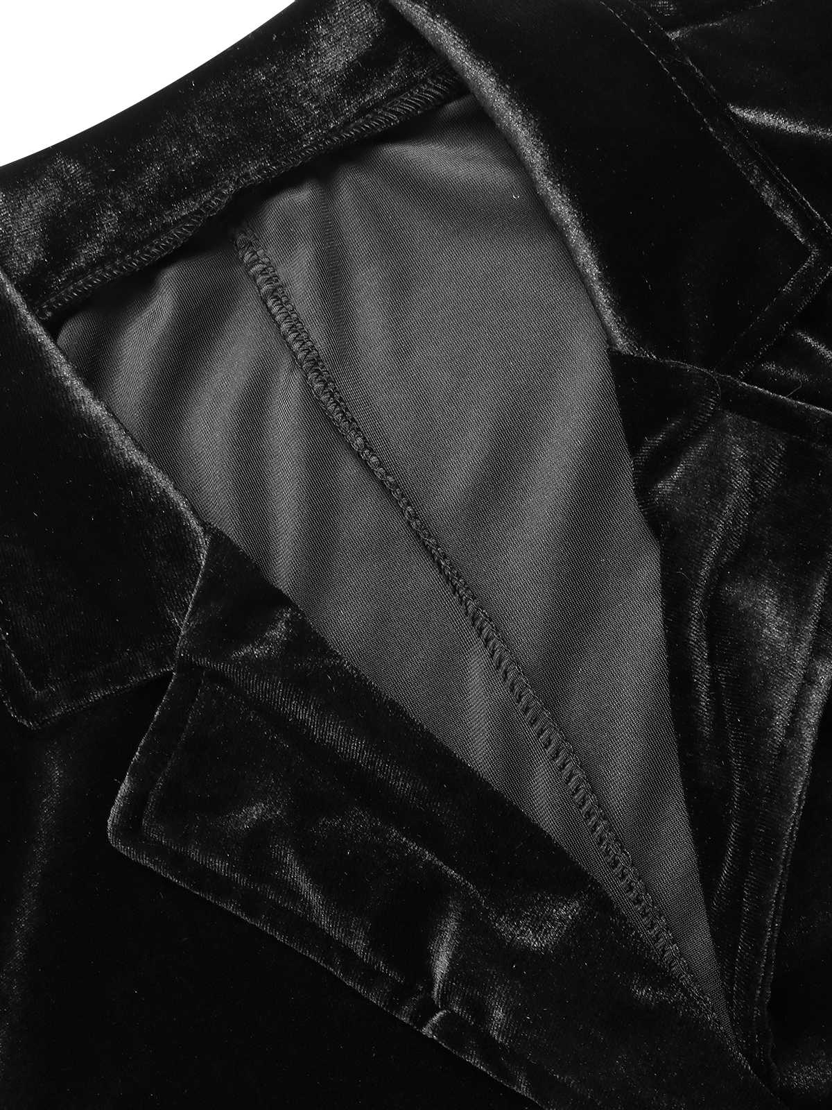 1930s Lapel Pocketed Velvet Solid Coat - Image 16